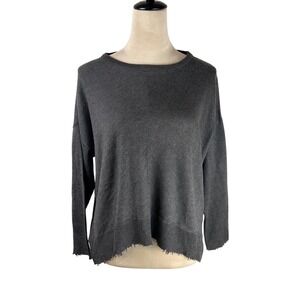 KERISMA Women Gray Crew Neck Distressed Hem Sweater Size S